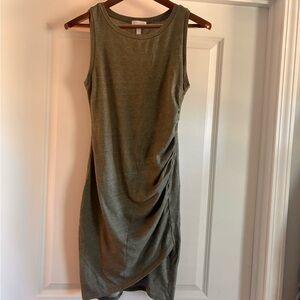Leith Olive Green Ruched Midi Dress